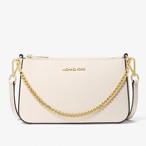 Michael Kors Jet Set Ivory Convertible Crossbody Bag with Gold Accents